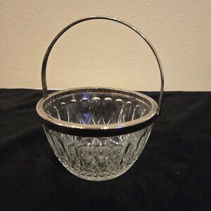 Vintage Glass Ice bucket 5.75" with silver trim and handle
